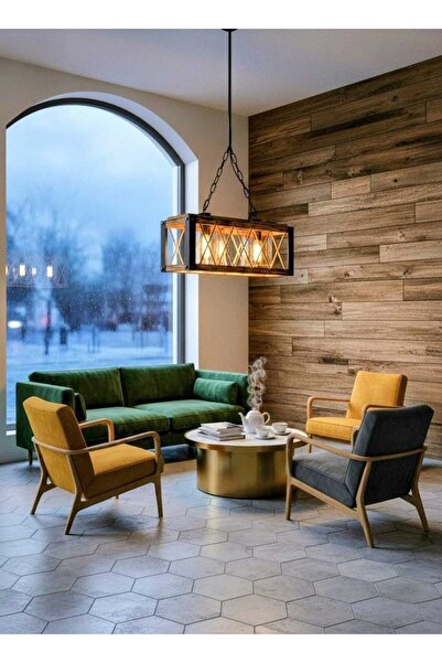 Aydınlatma Dünyam İSKANDİNAV TARZI AHŞAP PLEKSİ CAMLI KAFES HALATLI AVİZE, Ca...