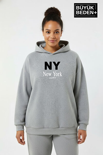 Superlife Women's Plus Size Hooded Ny Newyork Printed Thin Swatshirt Spr26Bsw...