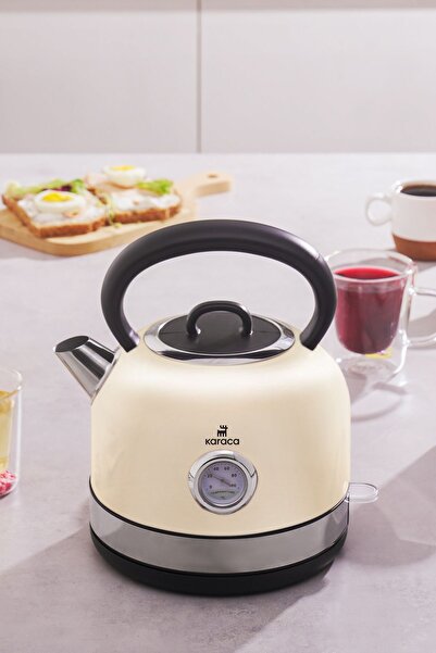 ozbience Krem Renkli Retro Su Isıtıcı 2200W, Şık ve Kullanışlı Tasarım