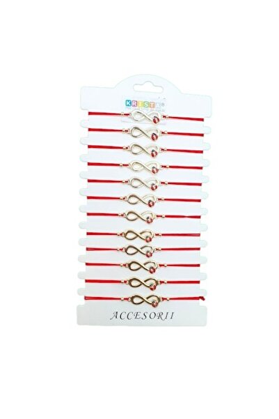 OEM Set of 12 Martisor Bracelet with Metal Infinity Pendant Gold with Red Lad...