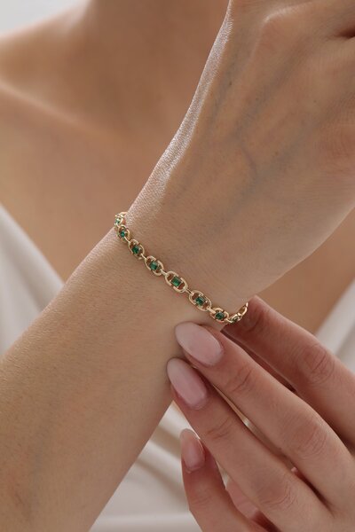 YAVUZ KUYUMCULUK 14 Ayar Altın Modern Zümrüt Bileklik