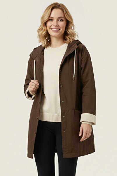 Hiccup Bdart Hooded Trench Coat with Snap Buttons and Pockets