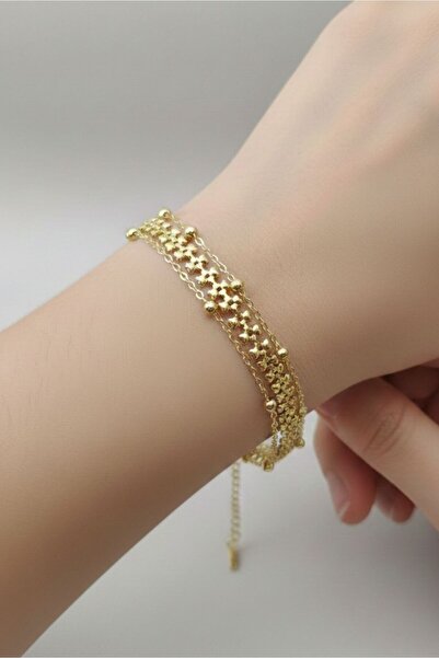 Women's Gold Steel Bracelet - Multiple Chain Detail Adjustable 16+3 cm