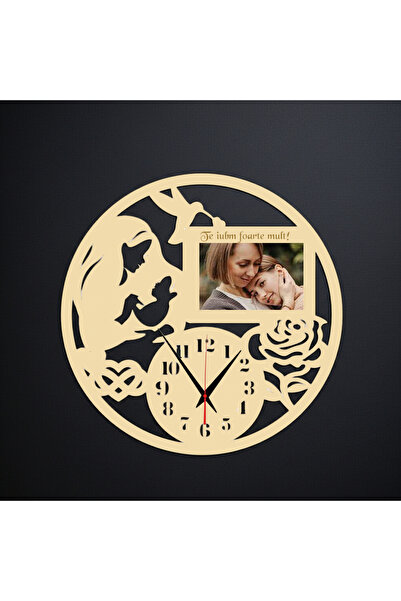 damoro Wall clock, 1 photo frame, Gift idea for Mom, Natural wood, 35cm