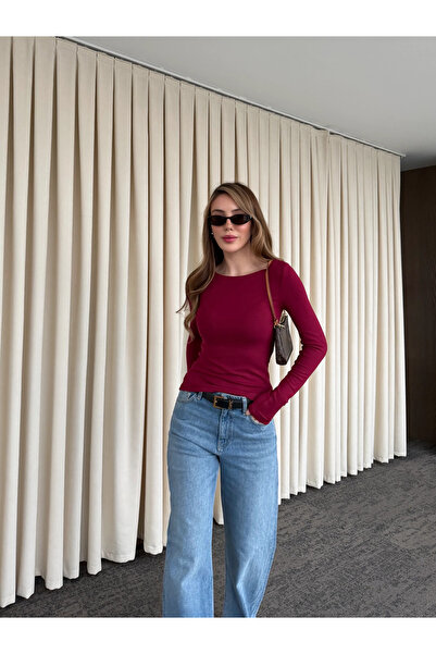 Laluvia Burgundy Crew Neck Long Sleeve Bodysuit - 0098