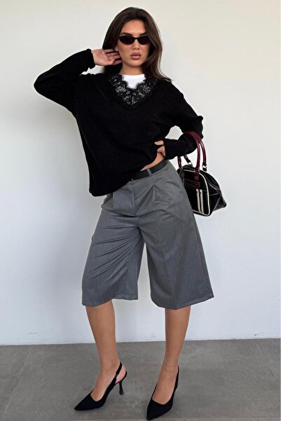 Madmext Anthracite 100% Cotton Pocket Fabric Bermuda Shorts Mg2640