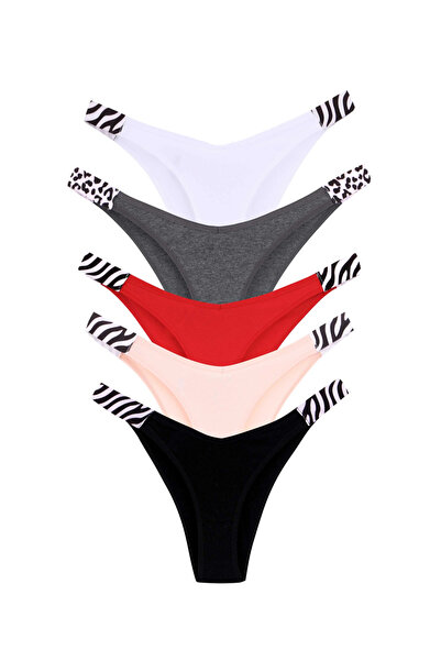 Dominant Kadın 5’li Pamuklu Çizgili Askı Detaylı Yüksek Kesim Külot Seti