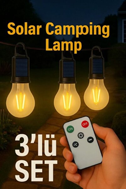 Edison Solar LED Kamp Ampülü | USB Şarjlı Kumandalı Işık | 3'lü Avantaj Paket