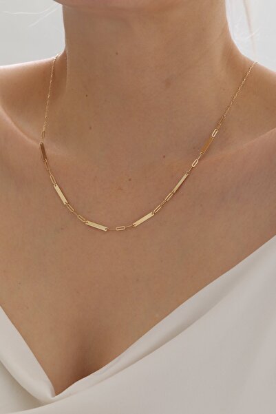 YAVUZ KUYUMCULUK 14 Ayar Altın Ataş Zincir Plaka Kolye