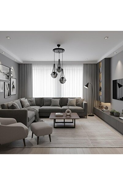 Elizim Home Lighting Lilyum 3'lü füme cam’lı sarkıt avize