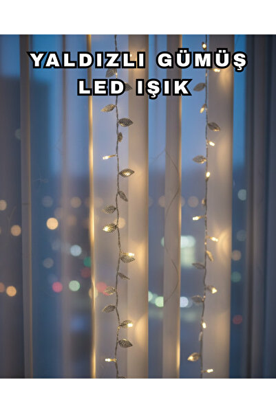 FAROUKİ grandor Gümüş Yaprak Tasarımlı LED Işık Pilli Ev ve Vitrin Dekoru
