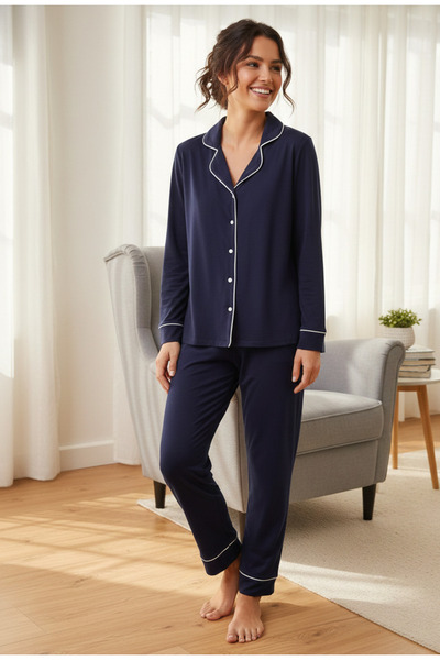 LİMİSSİ Buttoned Lycra High Quality Pajama Set 100% Cotton