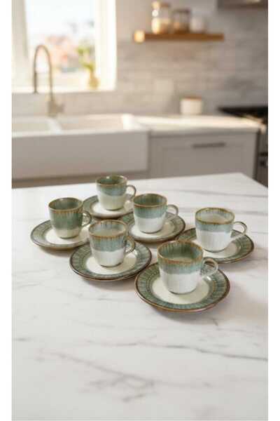 Home Grace Patterned Porcelain Coffee Cup Set for 6 People