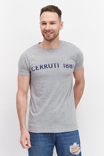 Cerruti 1881 Men Crew Neck Short Sleeve Brand Logo T-Shirt, Grey