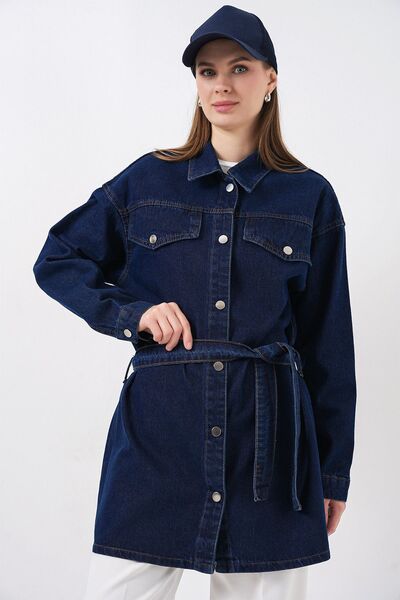Hiccup Bdart Belted Long Denim Jacket