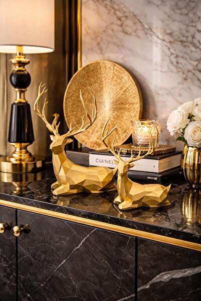 jeane home decor 2'li Gold Altın Varak Dekoratif Şık Tasarım Hediyelik Obje B...