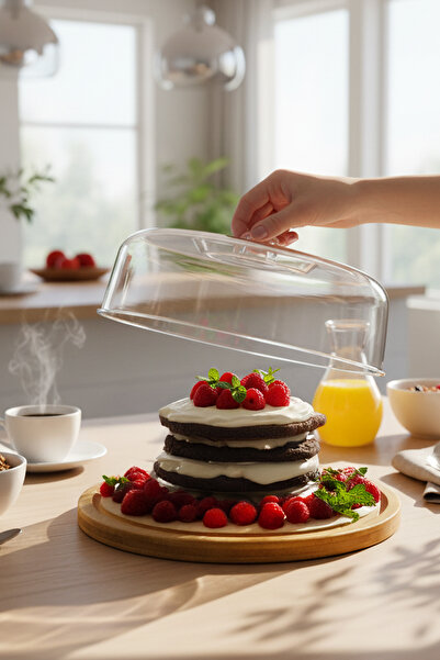 Snippy Lumy - Mika Kapaklı Bambu Kek Fanusu 27 cm Kek Pasta Saklama Kabı Sunu...