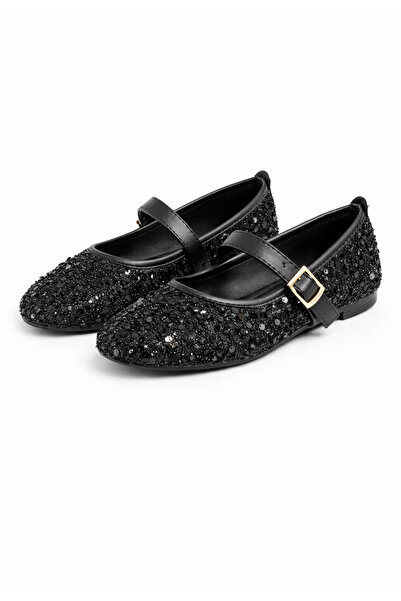 LUFFO Glittery Sequined Shiny Mary Jane Ballet Flats with Stylish Buckle and ...