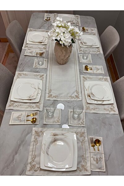 HARD RUBY Amerikan Servis 25 Parça 8 Kişilik Runner Takımı Detaylı İşleme