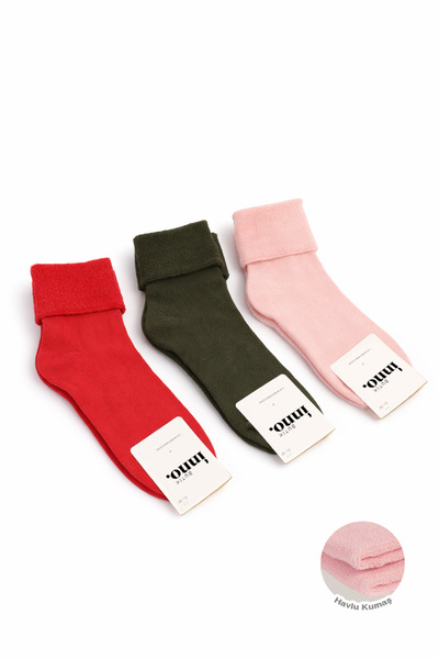Inno Дамски 3-пакет зимни дебели термо чорапи, без ластик, с къдри