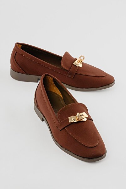 Mubiano Women's Nubuck Loafer Gold Buckle Casual Shoes Elna Brown