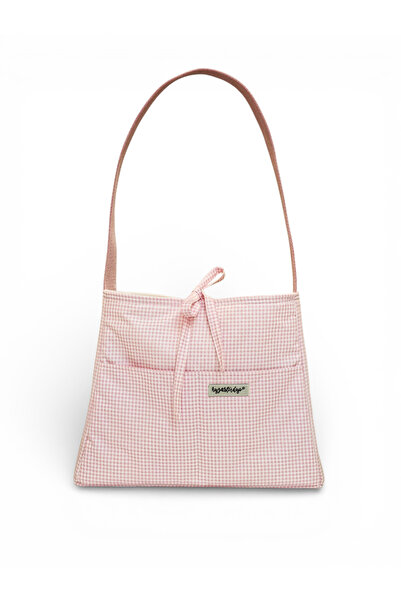 Ayza Stüdyo Bow Bag Pink Gingham Patterned Cotton Poplin Shoulder Bag & Tote Bag
