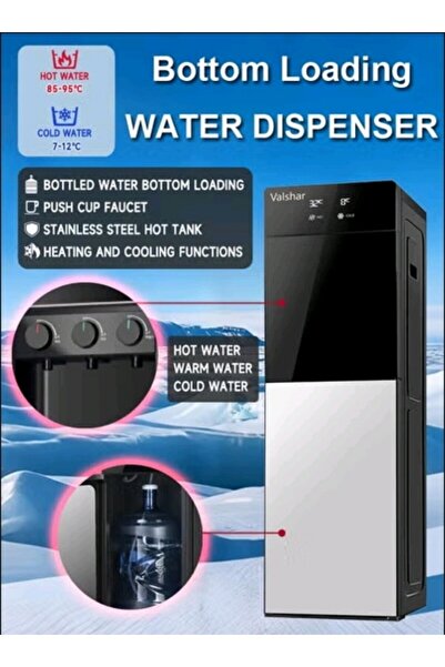 Valshar Silver Bottom Loading Water Dispenser, 3 Taps, Temp Display, Hot/Cold...