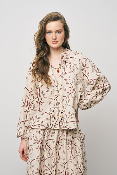 Orfeo Negro Дамска ботаническа линия Блуза с бродерия и балонни ръкави в бохе...