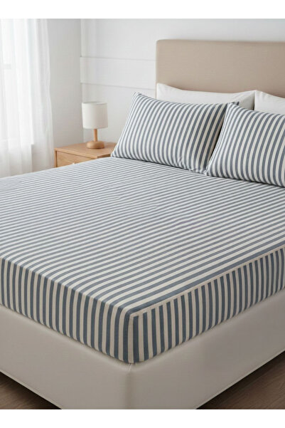 The Lycos "Striped Blue" Double Bed Sheet Set, Cotton