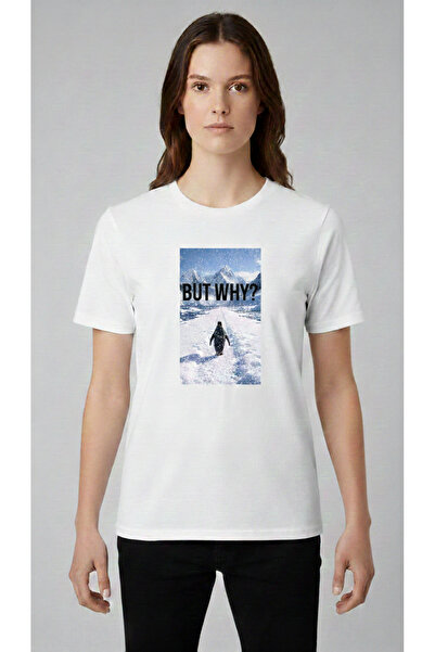 LELVANİ But Why? Women's Men's Unisex - Penguin Design Printed T-Shirt
