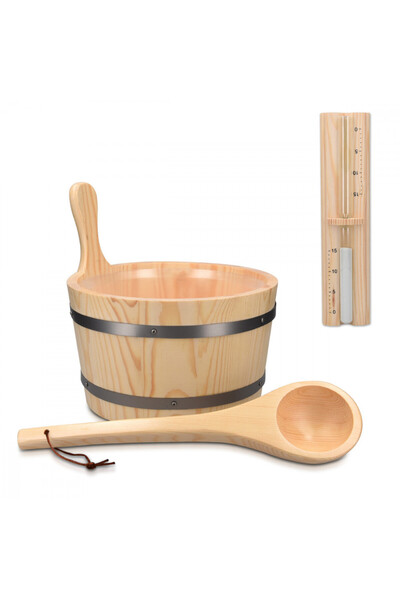 Navaris kit saună uscată din lemn de pin, găleată de 5 l, clepsidră, lingură,...