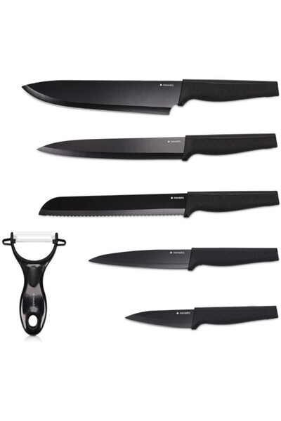 Navaris Set de 5 cuțite de bucătărie din oțel inoxidabil, 1 cuțit de curățat ...
