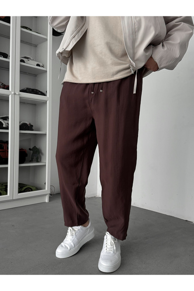 BYBASICMAN Brown Tencel Fabric Slim Trousers Ke-1100