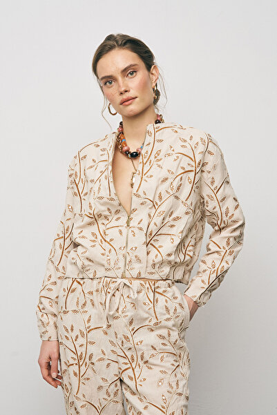 Orfeo Negro Women's Botanical Line Embroidered Zippered Bohemian Crop Jacket