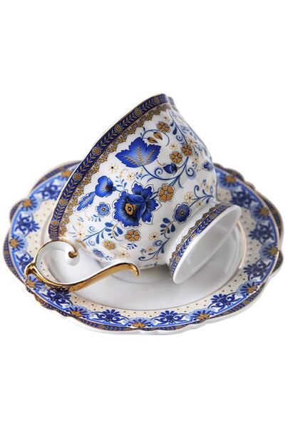 fanquare Çiçek Bone China Çay Fincanı, 200 ml, Porselen Vintage Fincan ve Tabak