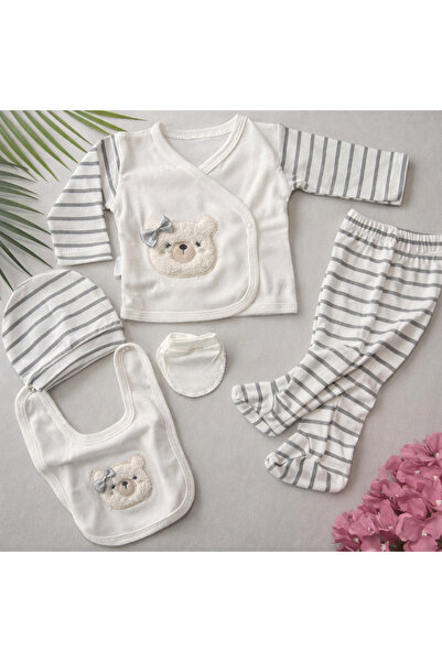 moukou Newborn 5 Piece Boxed Set – 100% Cotton Teddy Bear Embroidered Hospita...