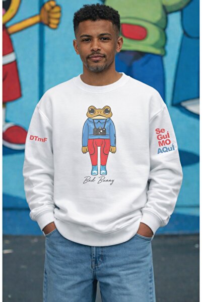 Fuddy Moda Oversize kroj Unisex Se Gui Mo AQui Bad Bunny Sleeve Štampano okru...