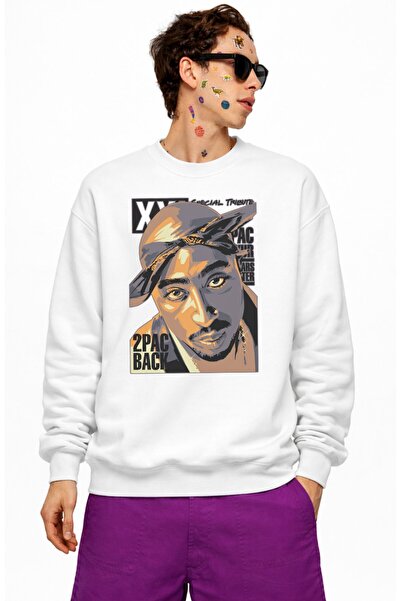 Fuddy Moda Hanorac unisex supradimensionat 2Pac Bacj Tupac imprimat cu gâtul ...