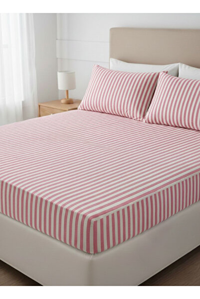 The Lycos "Striped Pink" Double Bed Sheet Set, Cotton