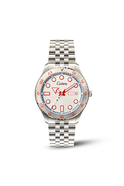 catera Luxury men's watch with steel bracelet and red bezel BSK 58