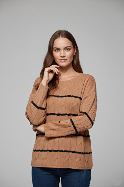 franky B Women's Oversize Knitted Striped Sweater