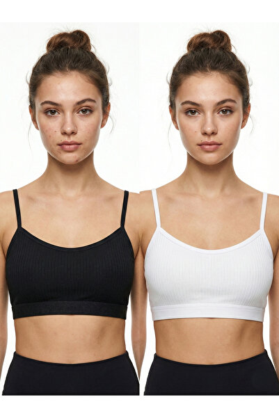 underwear bodyway Set of 2 Basic Crop Bustier Tank Tops with Ribbed Rope Straps