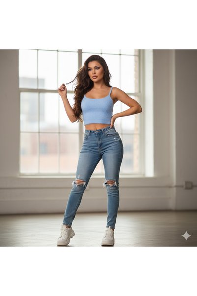 Amisu Top Tricotat "Azure Plush" – Textură Catifelată și Croială Minimalistă