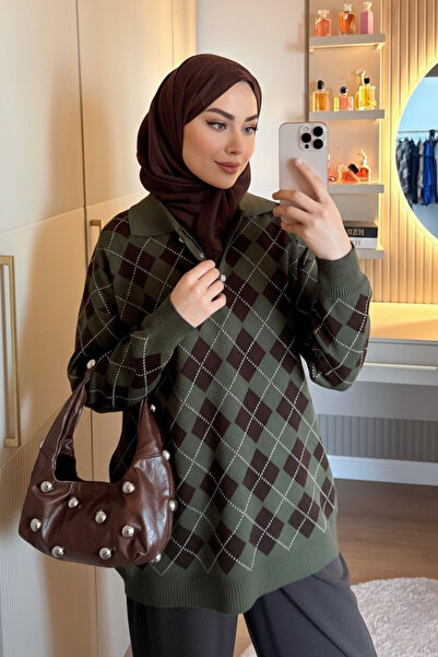 Dier Moda Square Patterned Kokina Baklava Pattern Sweater