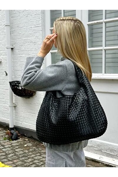 Rivina Bahes Women's Braided Leather Large Size Tote Model Handbag and Should...