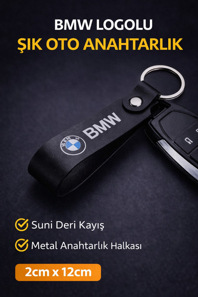 DOCCES Breloc din piele artificială neagră cu logo-ul BMW imprimat