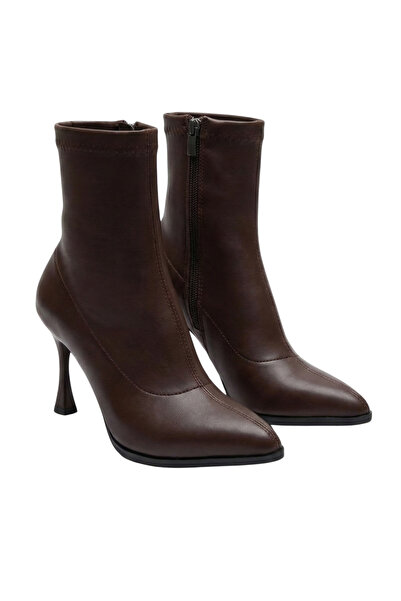 Barinoska Kadın Topuklu Streç Bot, Yandan Fermuarlı, 9 cm İnce Topuk, Padli İ...