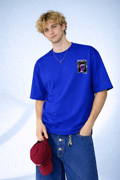 caddekombin Tricou pentru bărbați Neon Renaissance: Tricou albastru Saks cu i...