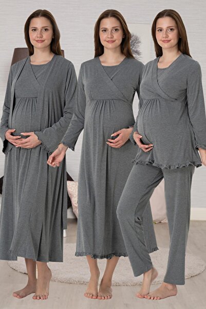 Lohussa Women's Smoked Long Sleeve Special Design Cotton Combed Cotton Matern...