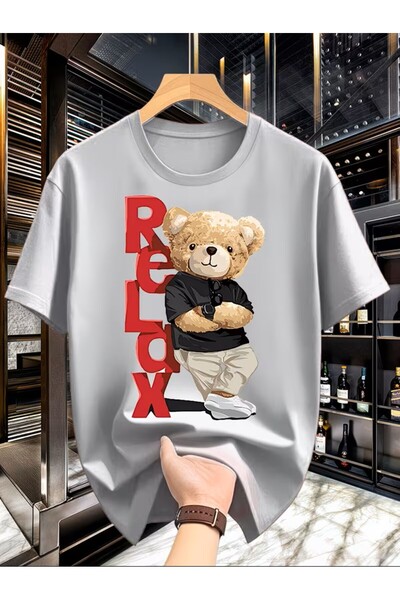 oneagılyazı Comfortable Bear Pattern, Trendy, Simple, and Creative Men's Roun...